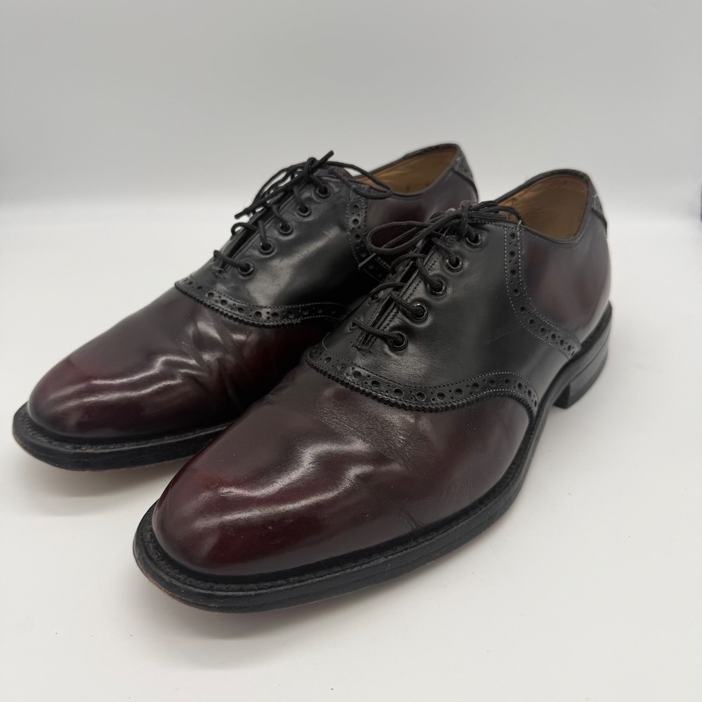 Vintage Johnston & Murphy Mens Burgundy Black Leather Saddle Oxford Shoes 8 D
